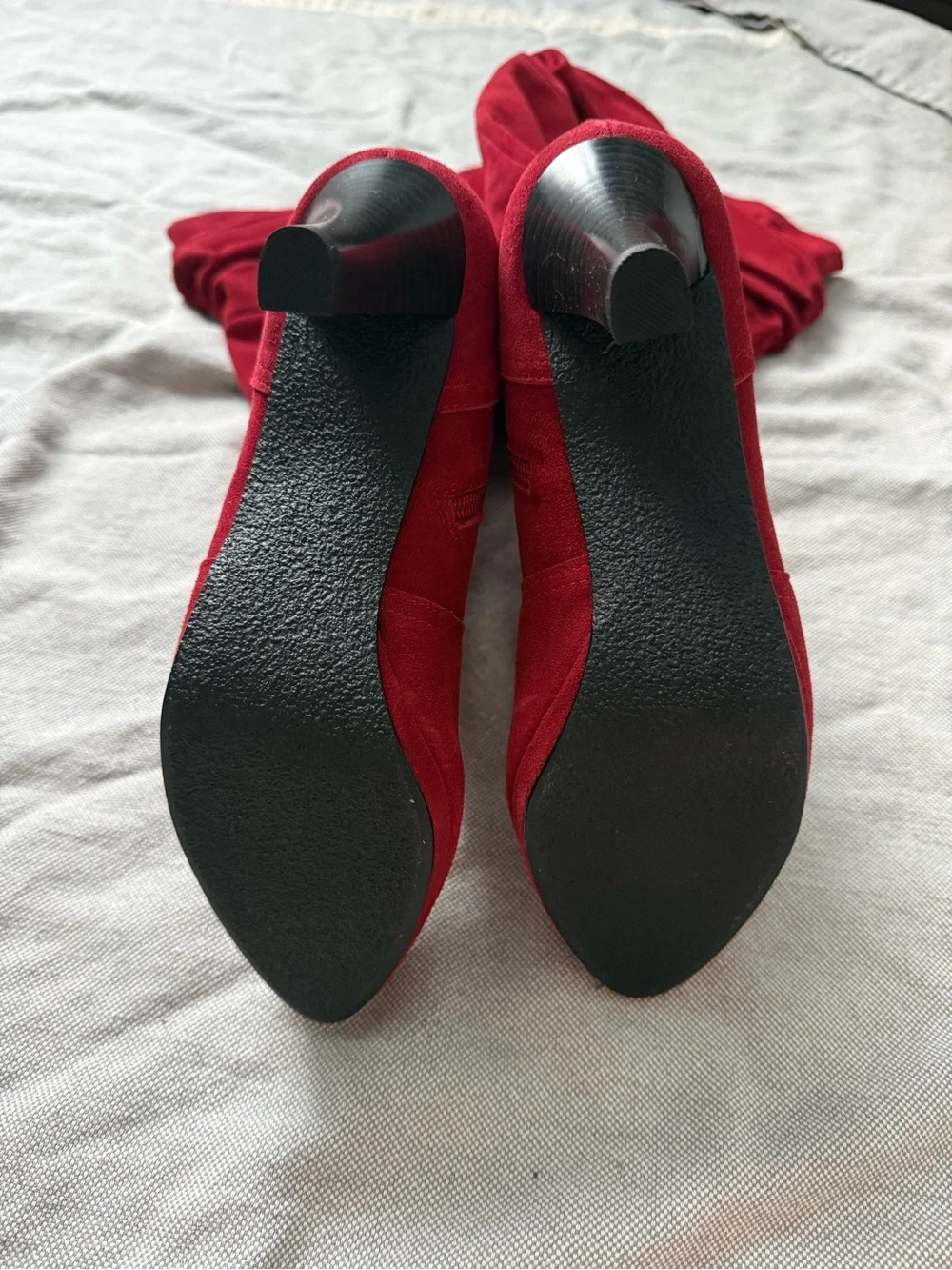 Hot in Hollywood Red Suede Slouch Over-the-Knee Heeled Boots